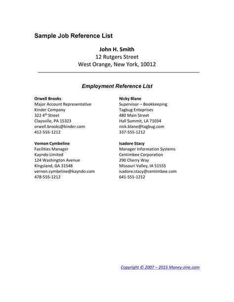 Professional reference resume format